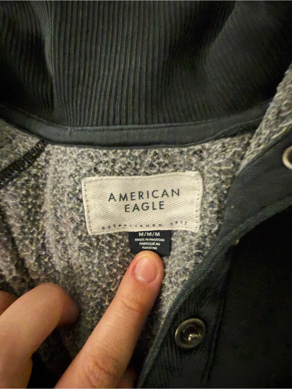 American Eagle Black and Heather Gray Layered Henley Jacket - Picture 2 of 3